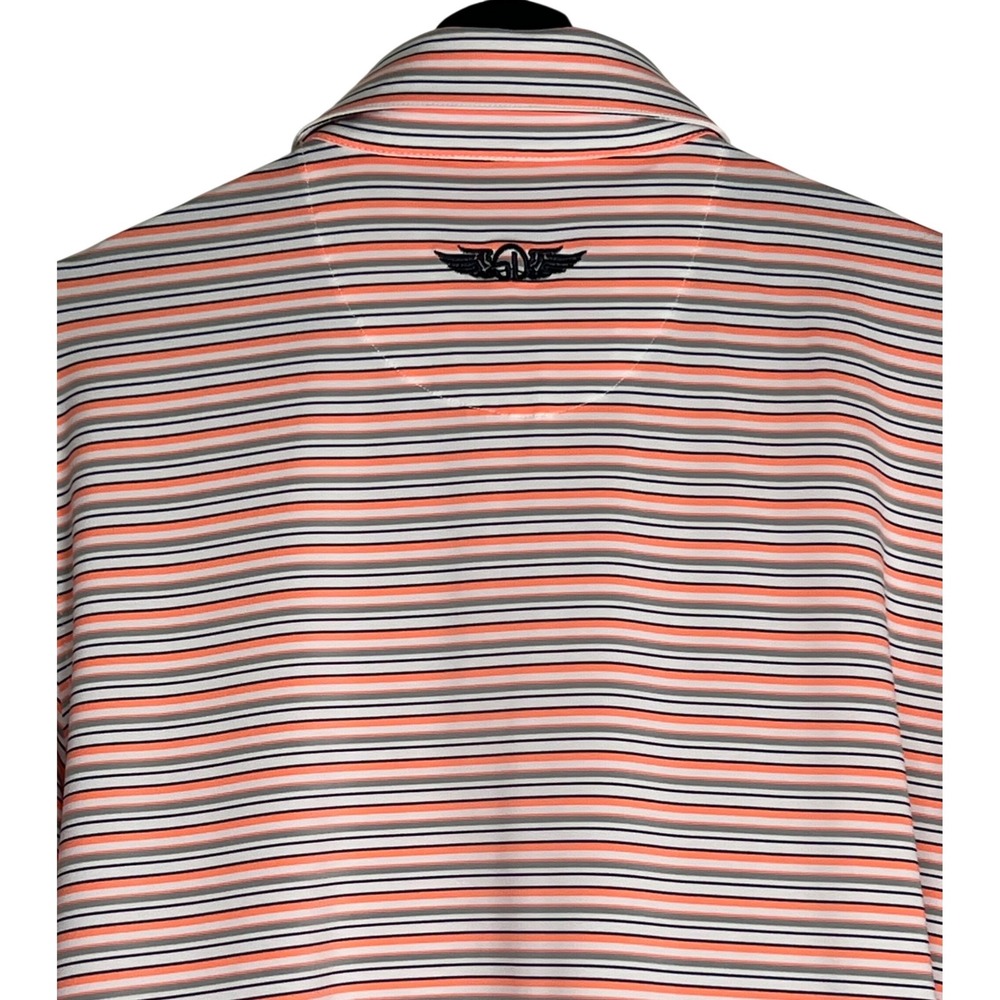 Straight Down Performance Golf Polo Shirt Mens Large Orange Gray Striped C 1903 - Picture 5 of 9